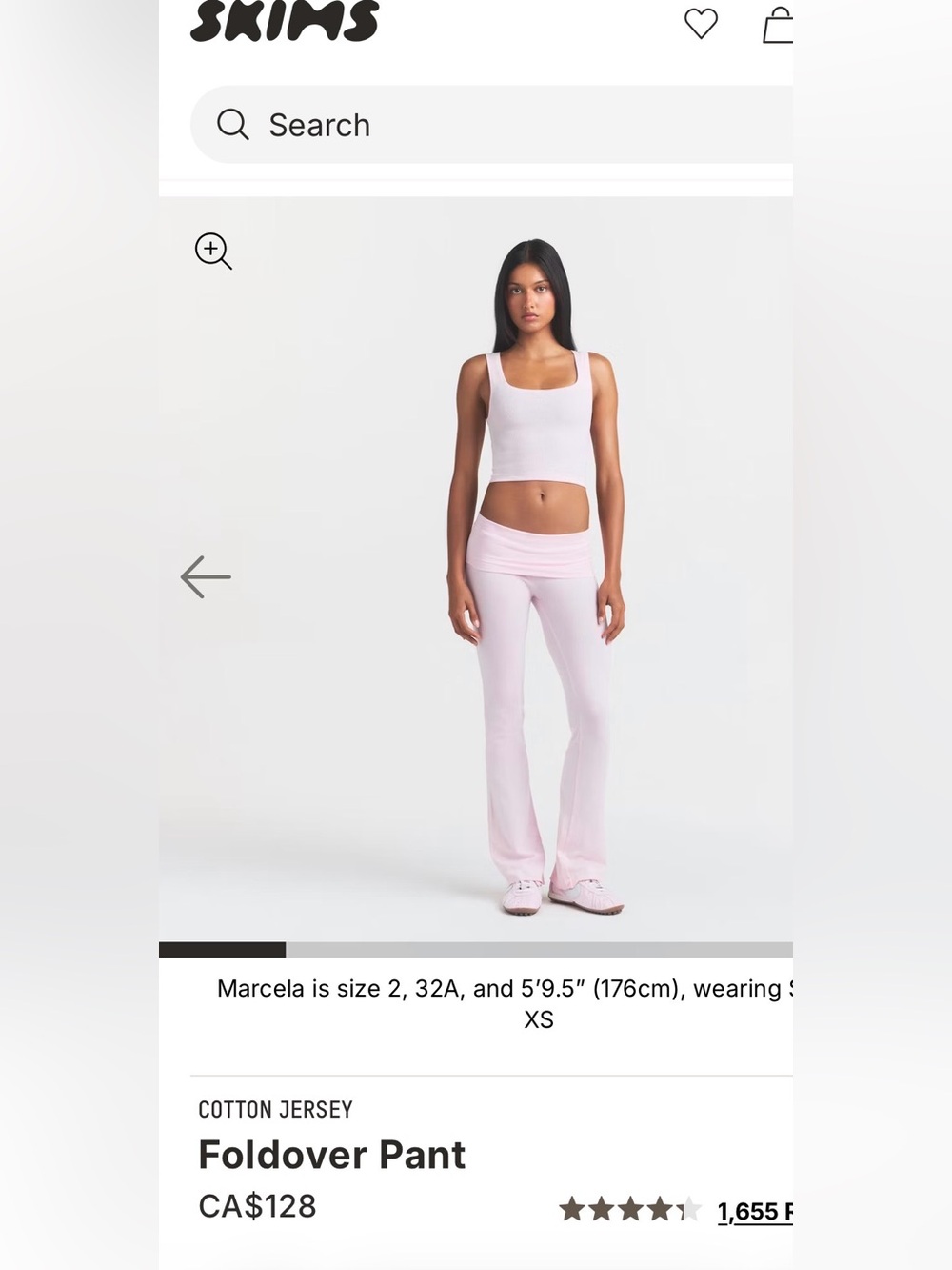 SKIMS Pale Pink Foldover Bootcut Cotton Jersey Pants size S